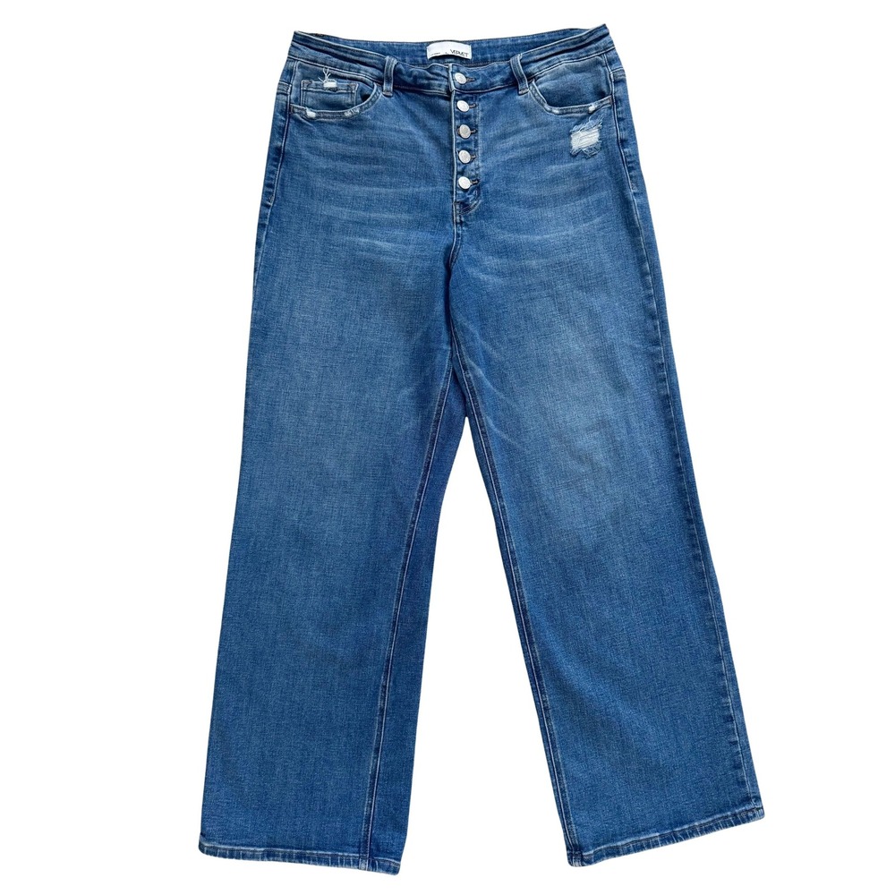Vervet Olivia High Rise Wide Leg Button Fly Distressed Jeans‎ Sz 32 boho grunge